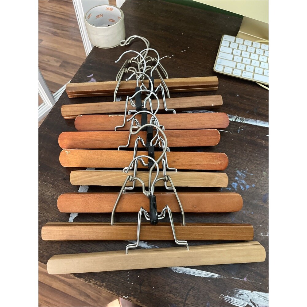Lot of 9 Vintage Wooden Pants Skirt Clamp Hangers Wood